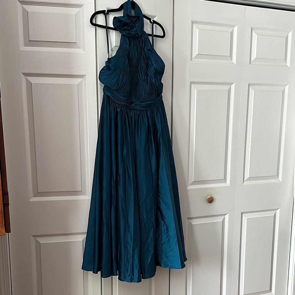 Mac Duggal Blue Pleated Halter Sundress